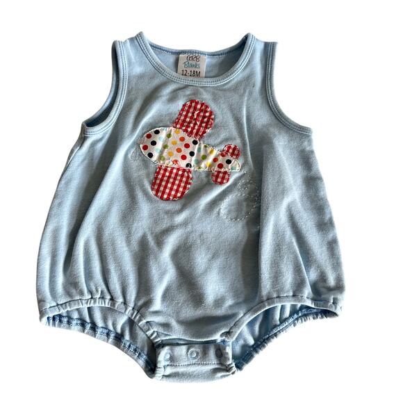 ARB Blanks Blue Sleeveless Romper Airplane Patchwork - Picture 1 of 4
